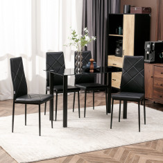 HOMCOM Set de 4 scaune de sufragerie cu spatar inalt, moderne din piele artificiala si otel, 41x50x97cm, negru