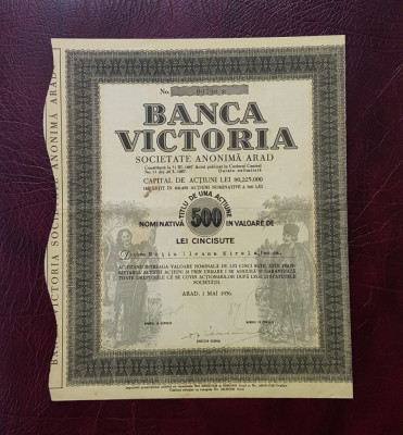 Actiune nominativa banca Victoria din Arad 1936 , titlu , actiuni foto