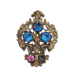 BROSA CEHA VINTAGE DIN METAL DECORATA CU STICLA COLORATA