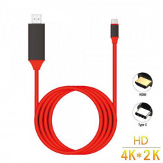 Cablu convertor USB-C 3.1 Type-C la HDMI, conectori auriti, suporta rezolutii 4k, compatibil laptop, telefon, lungime 2m foto