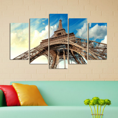 Tablou MDF ( 5 buc ) Paris Eiffel Turnul, Multicolor, 60x110 cm foto