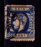 Cumpara ieftin ✅ RO 1872 ,LP 36 ,&quot;Carol I cu barba- dant.&quot;,10 B albastru, defecte dantelura/colt ,stampilat