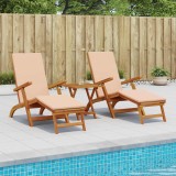 vidaXL Șezlong pliabil și culisant 3 pcs Bej Lemn Solid de Acacia 3415410