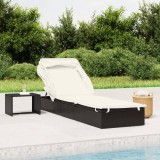 Șezlong vidaXL cu Acoperiș Pliabil, Negru, 213cm, Poliratan, Reglabil, Perna inclusa - Ideal Gradina/Balcon/Camping
