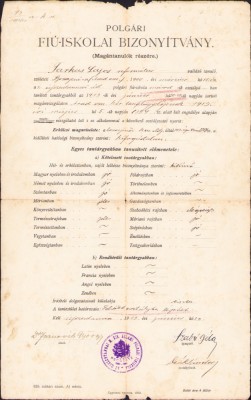 HST A1824 Certificat școlar 1913 S&amp;acirc;ntana Arad foto