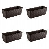 Set 4 jardiniere decorative, Prosperplast, imitatie ratan, maro, 49.2x17.2x17.4 cm