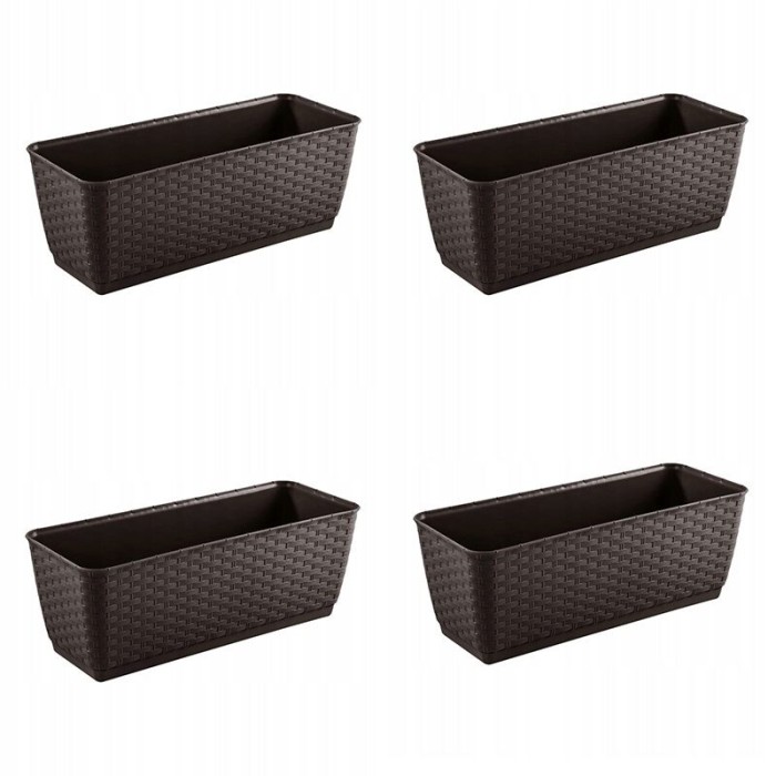 Set 4 jardiniere decorative, Prosperplast, imitatie ratan, maro, 49.2x17.2x17.4 cm