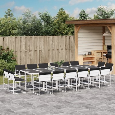 vidaXL Set mobilier de grădină, 17 piese, cu perne, alb, textilenă 3295112 foto