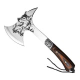 Cumpara ieftin Topor Vanatoare Wolf Wood 33cm Otel Inoxidabil, Teaca Inclusa, Maner Lemn, Maro