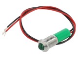 Lampă LED Verde Convexă &Oslash;8mm IP67 APEM Q8P3CXXG24E cu Cabluri 200mm