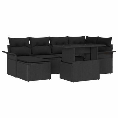 vidaXL Set de canapele pentru grădină cu pernă 7 pcs Negru Rattan poli foto