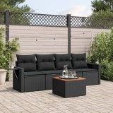 Cumpara ieftin Set mobilier de grădină cu perne, 5 piese, negru, poliratan