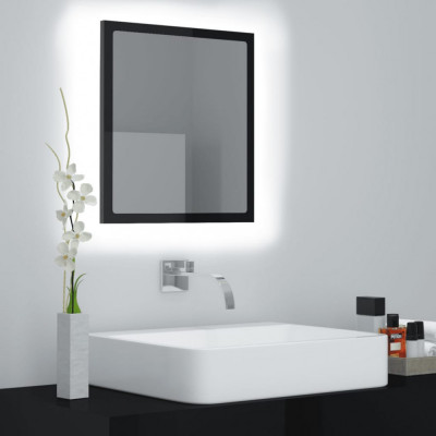 vidaXL Oglindă de baie cu LED, negru extralucios, 40x8,5x37 cm, acril foto