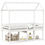 Cumpara ieftin Pat inalt cu acoperis, alb, 90x200 cm, lemn masiv de pin