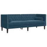 Cumpara ieftin Canapea Chesterfield cu pernute/3 locuri, albastru, catifea