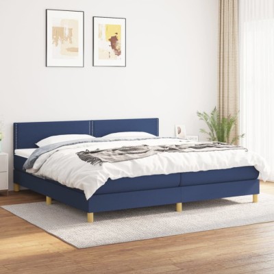 vidaXL Pat box spring cu saltea, albastru, 200x200 cm, textil foto