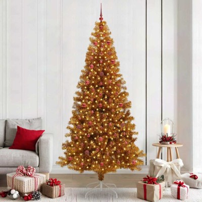vidaXL Brad de Crăciun cu 300 LED cu suport Auriu 240 cm PET 3396643 foto