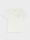 Tricou cu imprimeu pentru fete - alb-gălbui, 4F Sportswear