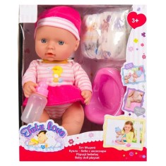 Papusa bebelus de jucarie cu biberon, olita si alte accesorii incluse, pentru copii