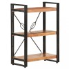 Biblioteca Gossi lemn masiv acacia, 3 rafturi, 60x30x80 cm, stil industrial, maro/gri/negru/alb