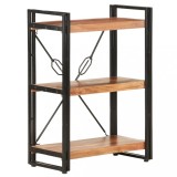 Biblioteca Gossi lemn masiv acacia, 3 rafturi, 60x30x80 cm, stil industrial, maro/gri/negru/alb