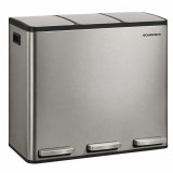 SONGMICS Cos de gunoi din inox cu 3 compartimente colectare selectiva, cu galeti interioare, inchidere lenta, 3x18 litri, gri argintiu
