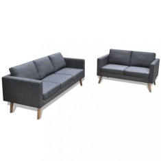 vidaXL Set canapele cu 2 locuri și 3 locuri, textil, gri &icirc;nchis