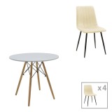 Cumpara ieftin Set masa si scaune 3 piese Julita-Noor Natural 80x80x73 cm