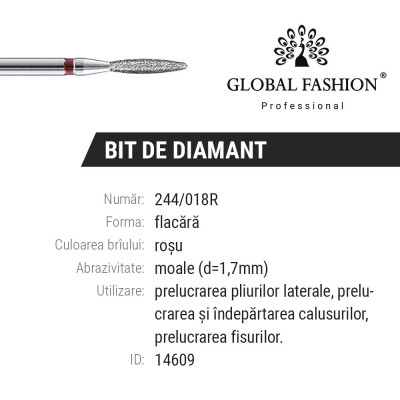 Bit diamant flacara 244-018R, rosu foto