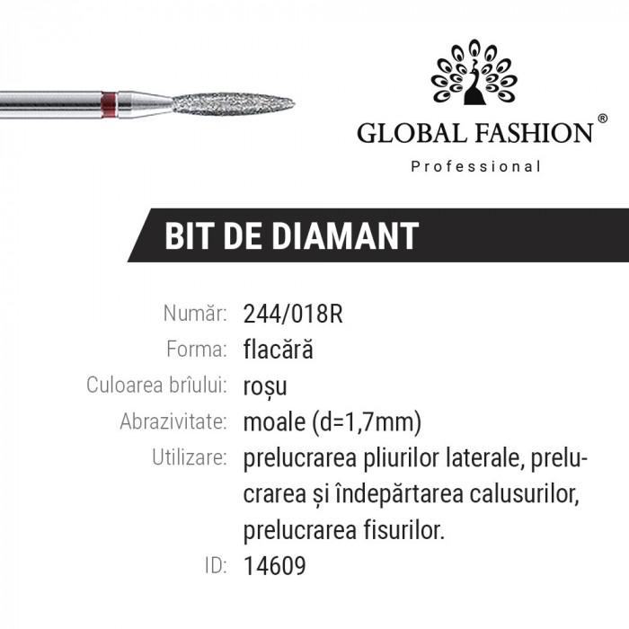 Bit diamant flacara 244-018R, rosu