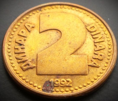 Moneda 2 DINARI / DINARA - YUGOSLAVIA, anul 1992 * cod 968 = excelenta foto