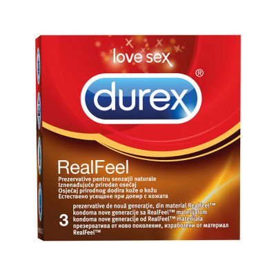 Prezervative DUREX Real Feel 3 Buc, Prezervative din Latex, Prezervative Fara Aroma, Prezervative Transparente, Prezervative Lubrifiate, Prezervative foto