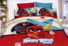 Lenjerie Copii - Bumbac Satinat Superior - 4 Piese - Pat 2 Persoane - AngryBirds foto