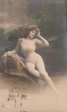 1912 CP ilustrata Femeia Muza, tematica erotica, circulata la Calimanesti, Printata