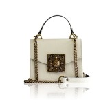 Cumpara ieftin Poseta Dama Piele Naturala Crem, Geanta de Umar/Mana, 17x20x8 cm, Lant Reglabil, Design Floral Vintage, Made in Greece