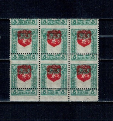 Lituania 1919 - Mi.No.60C bloc de 6 cu eroare spectaculoasa foto