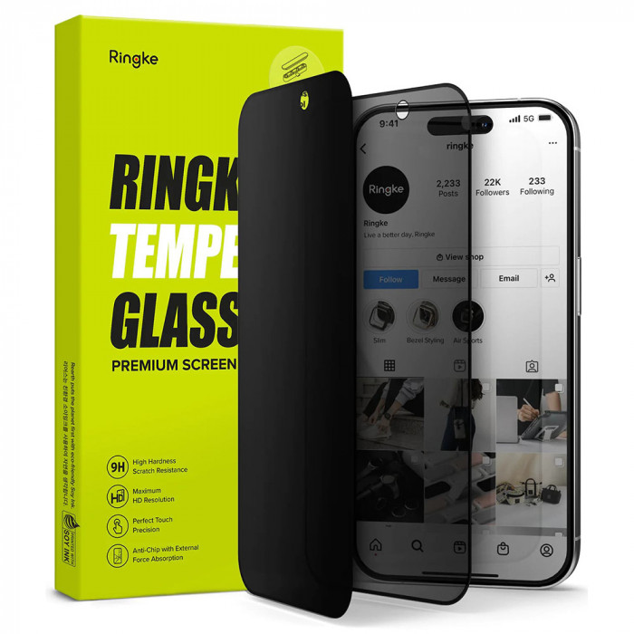 Folie pentru iPhone 15 Pro, Ringke Cover Display Tempered Glass, Privacy