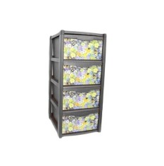 Dulap gri pentru depozitare, din plastic, 4 sertare, model cu floricele mici multicolore foto
