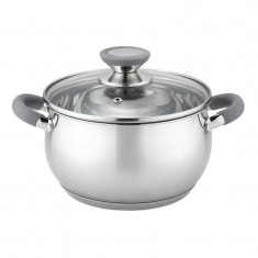 Cratita din inox Barton Steel, 16 cm, 1.6 l, capac sticla termorezistenta, baza 5 straturi, manere nituite