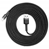 Cablu Baseus Cafule S&acirc;rmă &icirc;mpletită Din Nailon Durabil USB / Lightning QC3.0 2A 3M Negru-gri (CALKLF-RG1)