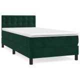 Cumpara ieftin Pat box spring cu saltea, verde inchis, 90x190 cm, catifea