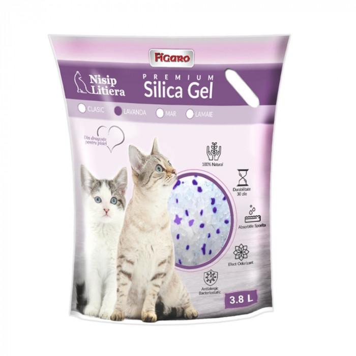 ASTERNUT PENTRU LITIERA PISICI NISIP SILICA-GEL FIGARO PREMIUM 3.8L-LAVANDA