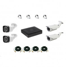 Kit 4 camere supraveghere 2MP Full HD 1080p + DVR 4 canale 5MP + Surse + Cablu mufat si sertizat foto