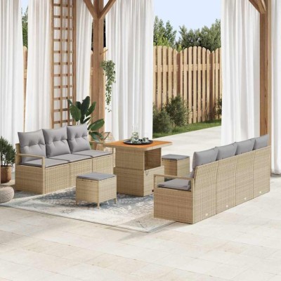 vidaXL Set de canapele pentru grădină cu pernă 10 pcs Bej Rattan poli 3362487 foto