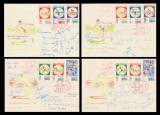 1964 Romania - 4 FDC Jocurile Balcanice de Atletism Bucuresti (UNICAT cu autografele castigatorilor) LP 586
