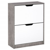 HOMCOM Dulap Pantofi cu 2 Uși, pentru 8 Perechi, Polițe Reglabile, Economisire Spațiu, Gri/Alb, 62,5x24x81 cm | Aosom Romania