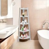 Etajera de colt, din PVC, cu 5 rafturi, dimensiuni 106x30x30cm, usor de asamblat, finisaj mat, alb