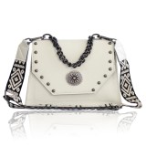 Cumpara ieftin Poșetă Dama Chiara Crem Piele Naturală, Curea Bumbac &amp; Lanț Metalic, 25cm, Made in Greece - Geantă de Umăr/M&acirc;nă Elegantă