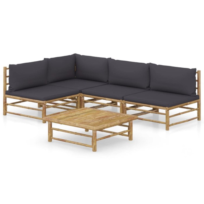 vidaXL Set mobilier de grădină cu perne gri &icirc;nchis, 6 piese, bambus 3058242