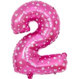 Balon din Folie Metalizata Cyrax, Figurina Cifra, Imprimeu Inimi, Tema Aniversare 80 cm, Ambalaj Individual, Pai inclus, Umflare cu Aer sau Heliu, Roz